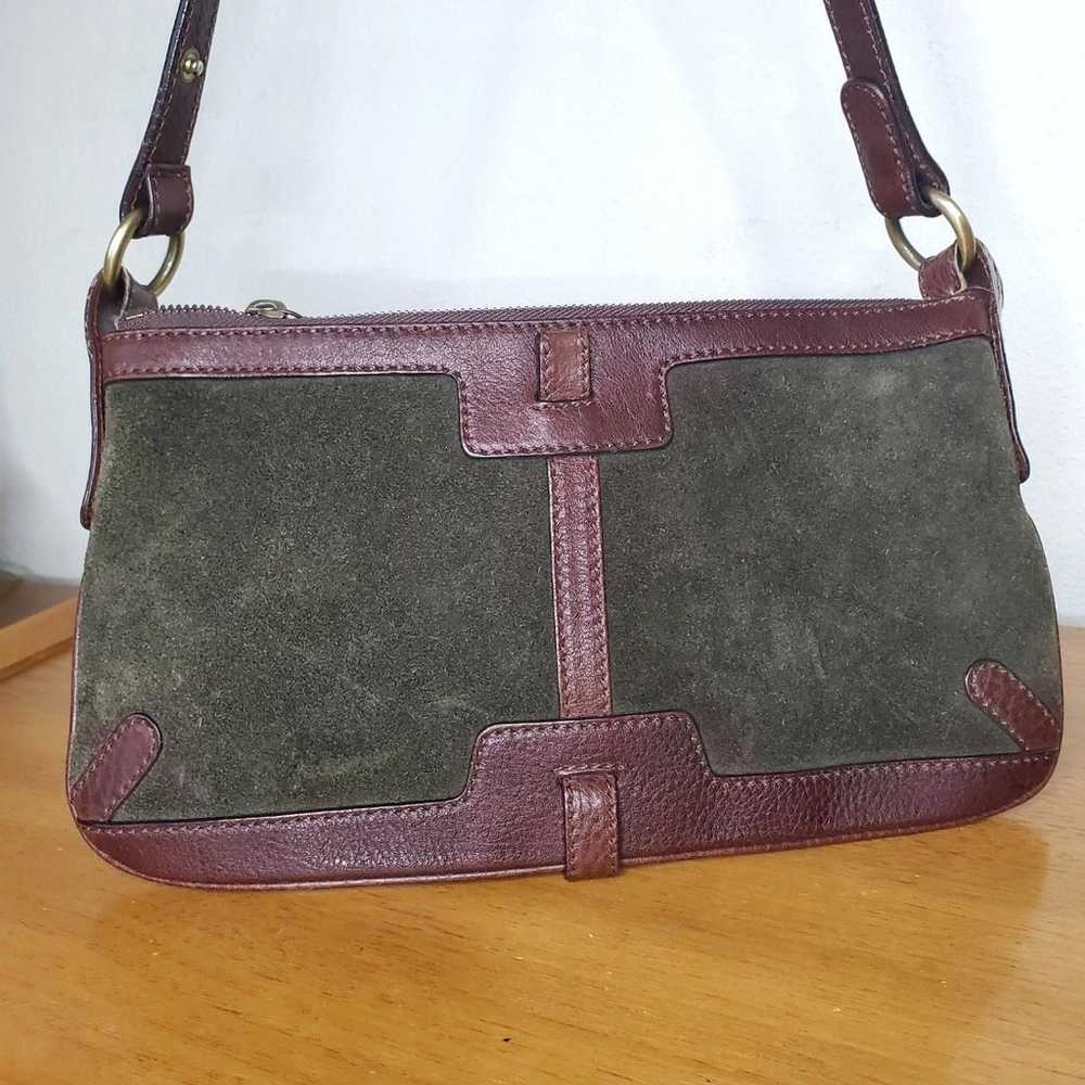 VTG Burberry Green Suede Shoulder Bag Small Women… - image 2