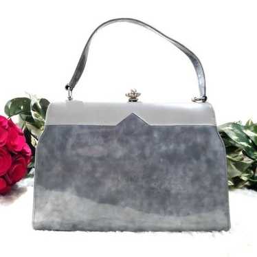 Vintage Gray Patent Leather Handbag Clutch Purse … - image 1