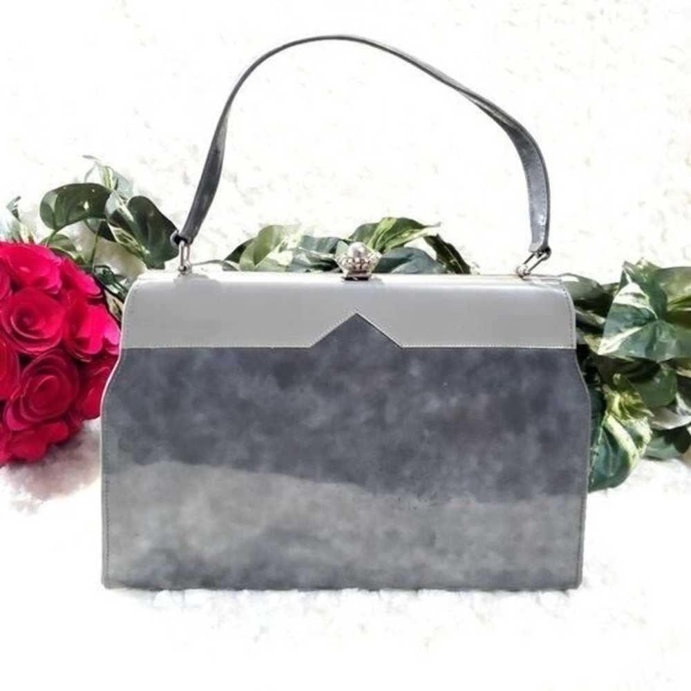 Vintage Gray Patent Leather Handbag Clutch Purse … - image 2