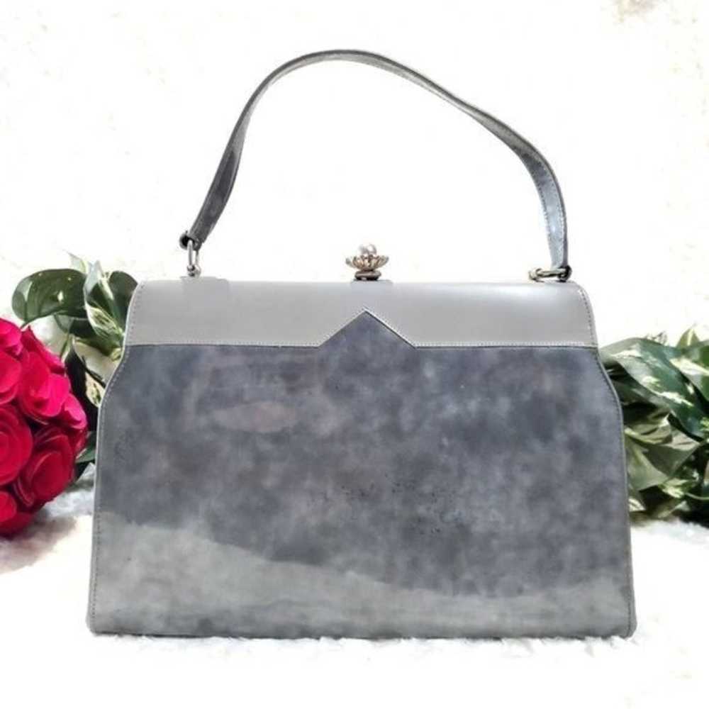 Vintage Gray Patent Leather Handbag Clutch Purse … - image 4