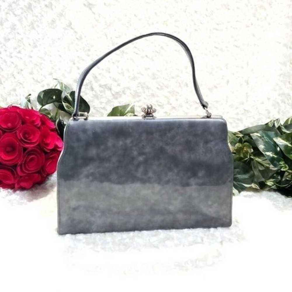 Vintage Gray Patent Leather Handbag Clutch Purse … - image 5