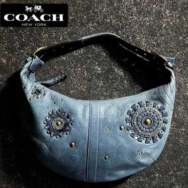 00s old COACH leather 2-way handbag blue