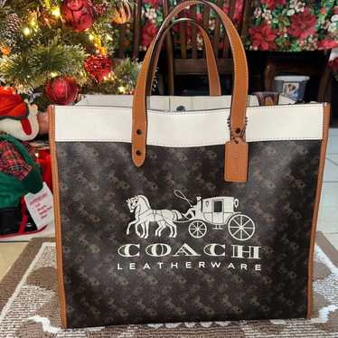 Dark brown Coach large tote bag