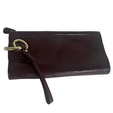 Diane Von Furstenberg Maroon Leather Clutch Wrist… - image 1