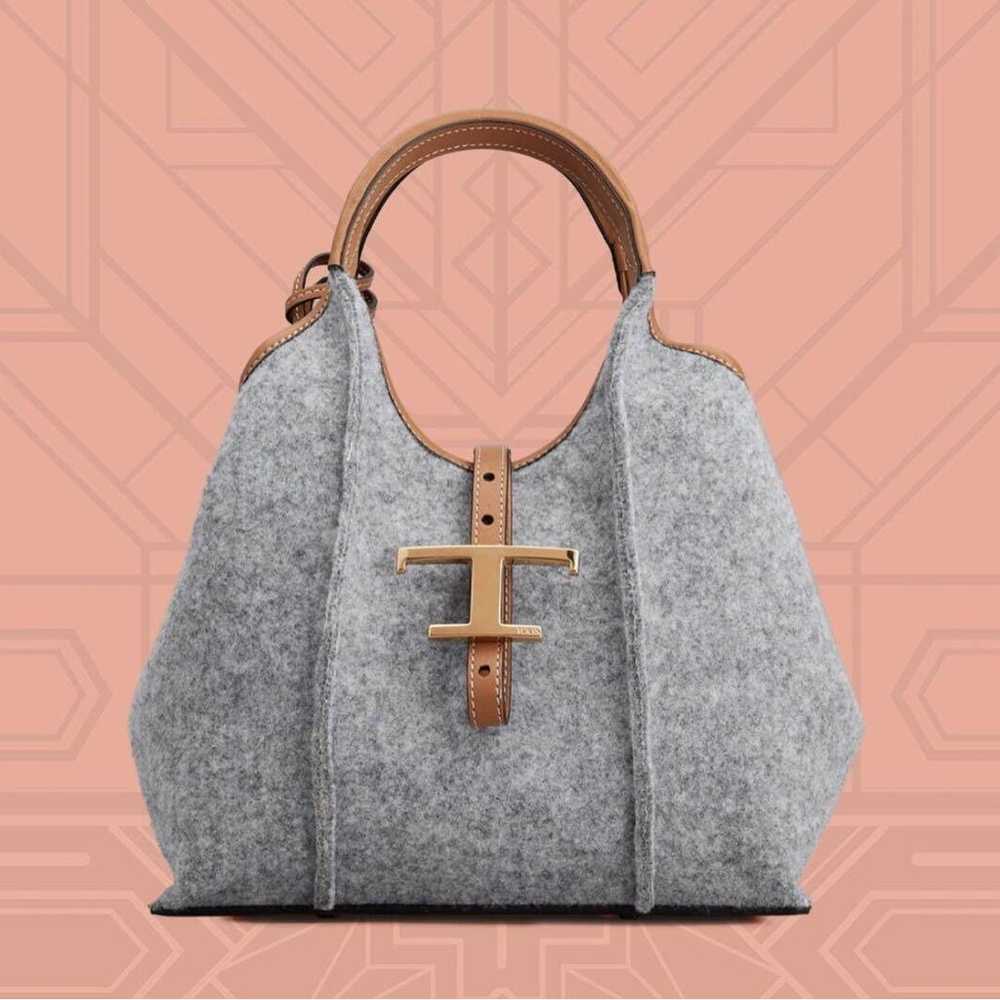 Tod's T Timeless Gray Wool Leather Tote Bag 3-way - image 1