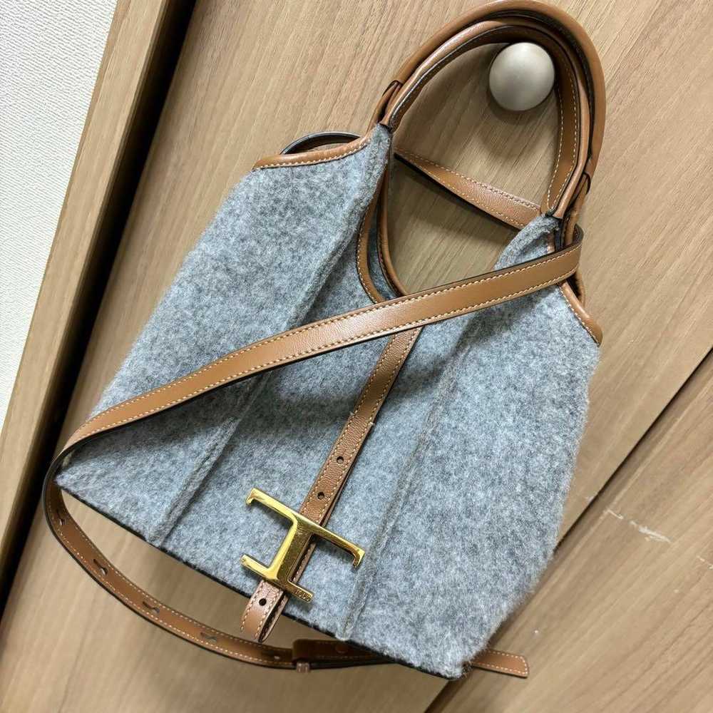 Tod's T Timeless Gray Wool Leather Tote Bag 3-way - image 2