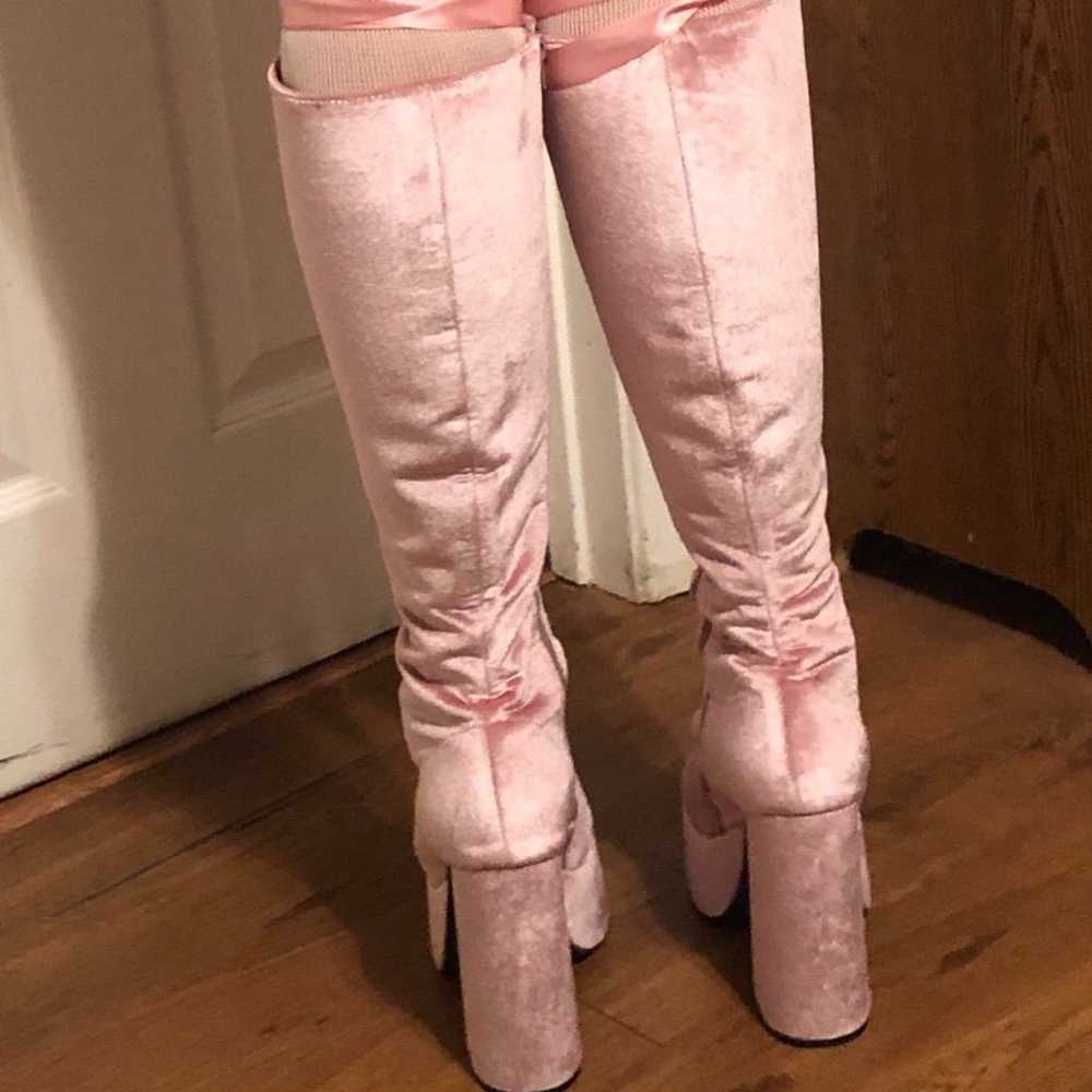 Sexy Pink Velvet Lace Up Boots Size 11 - image 5