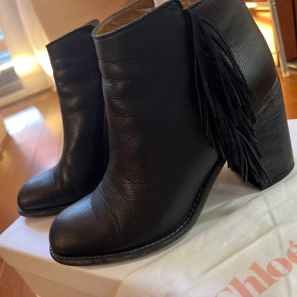 See By Chloe 37 Black Fringe Boots - image 2