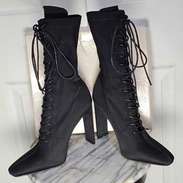 Azeala Wang Arika Black Lycra Laced Bootie Boot S… - image 1