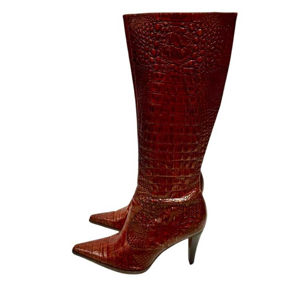 Gianni Bini Lizzy Crocodile Brown Leather Knee Hi… - image 1