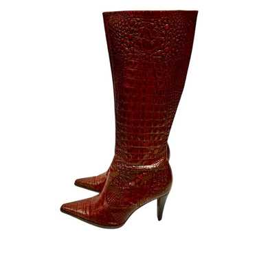 Gianni Bini Lizzy Crocodile Brown Leather Knee Hi… - image 1