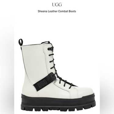 UGG Sheena White/ Black Leather Combat Boots Size… - image 1