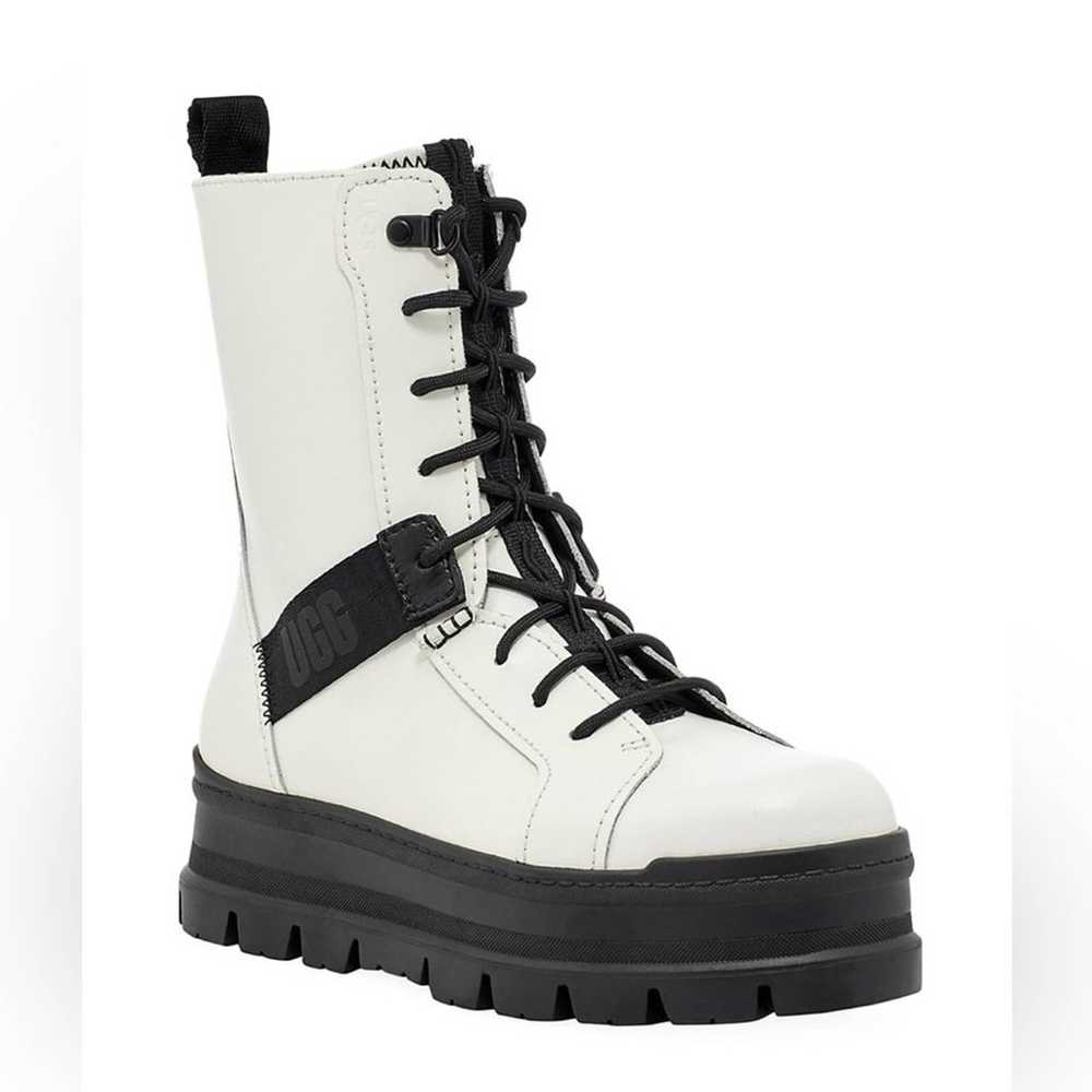 UGG Sheena White/ Black Leather Combat Boots Size… - image 2