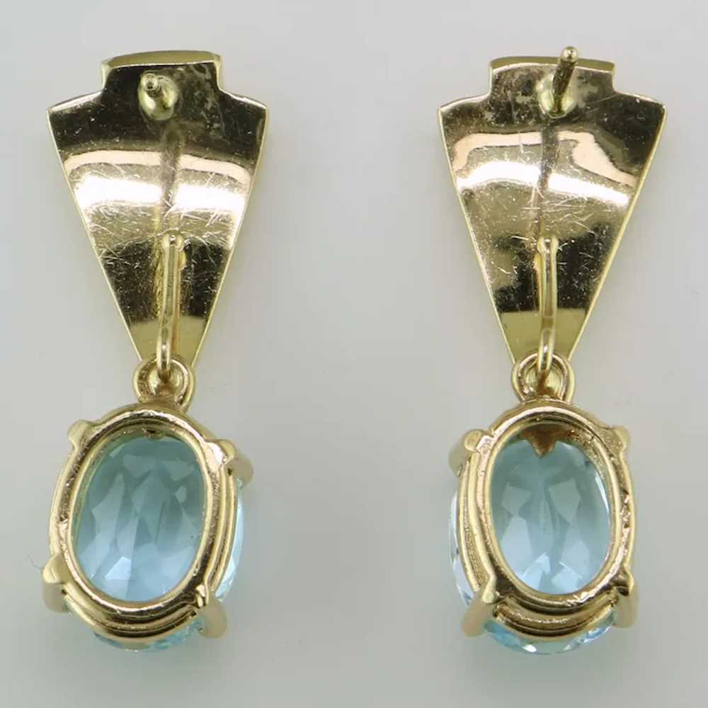 14K Yellow Gold Blue Topaz Dangle Earrings - image 2