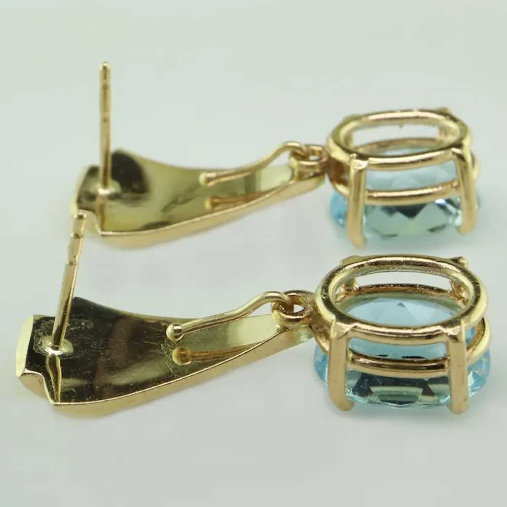 14K Yellow Gold Blue Topaz Dangle Earrings - image 3