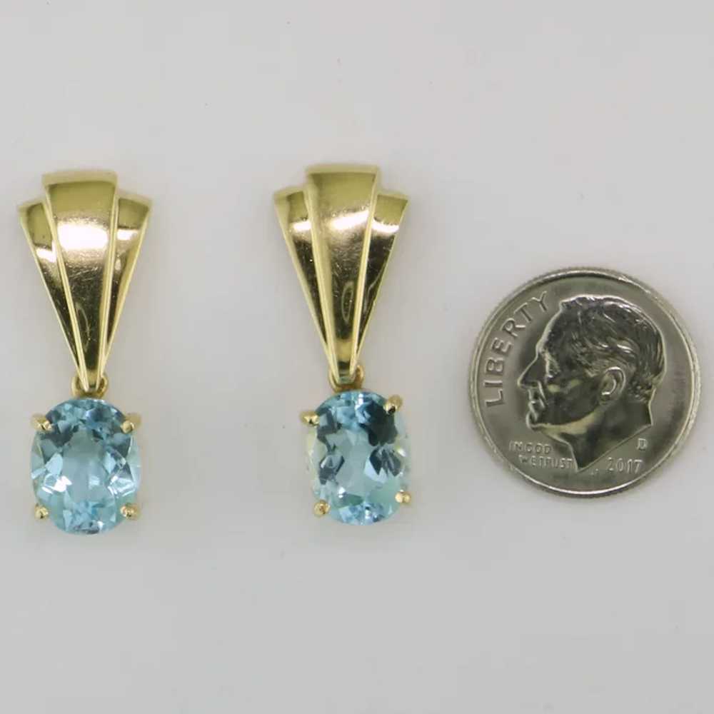 14K Yellow Gold Blue Topaz Dangle Earrings - image 4