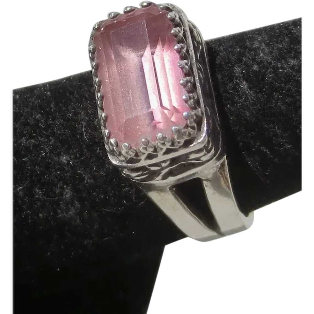 Sterling Silver Ring with Modern Pink Crystal - image 1