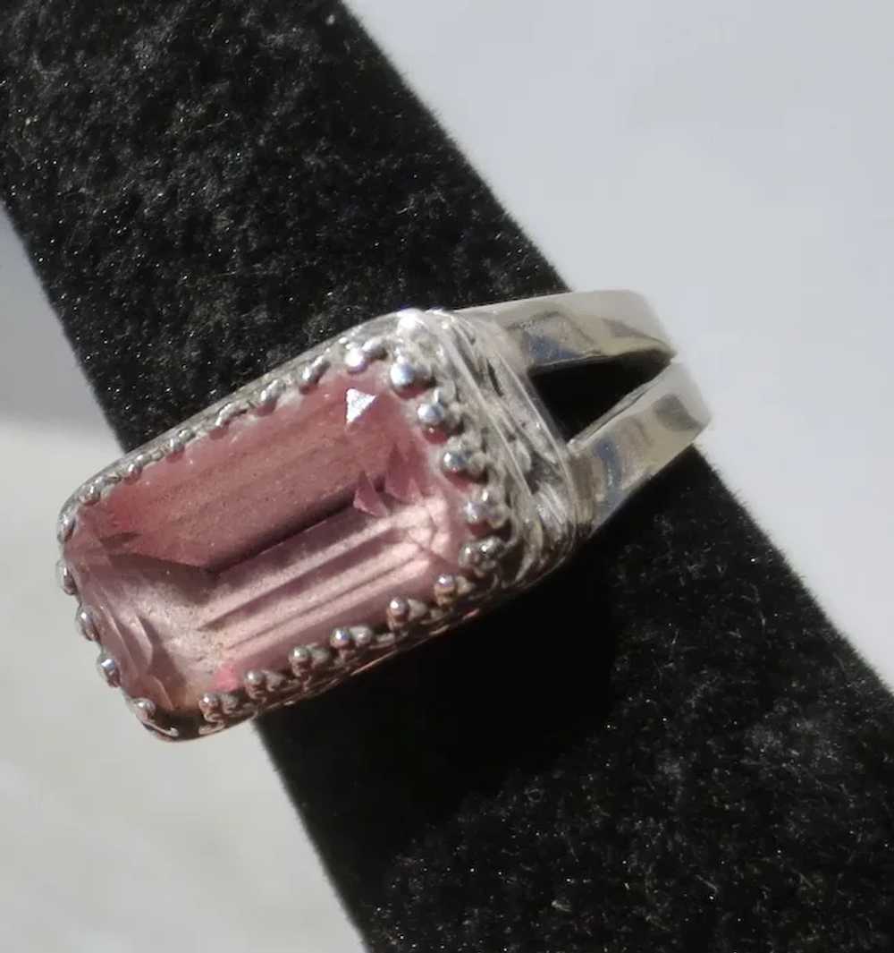 Sterling Silver Ring with Modern Pink Crystal - image 2