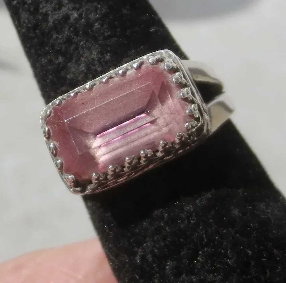 Sterling Silver Ring with Modern Pink Crystal - image 3