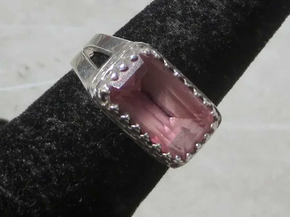 Sterling Silver Ring with Modern Pink Crystal - image 4