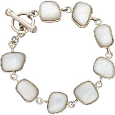 Sterling Silver Mother Of Pearl Link Toggle Brace… - image 1