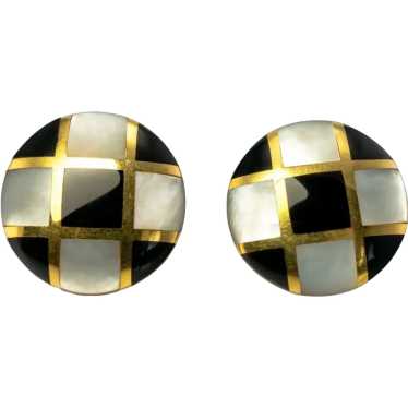 Tiffany and CO Onyx Mother of Pearl Earrings 18K G