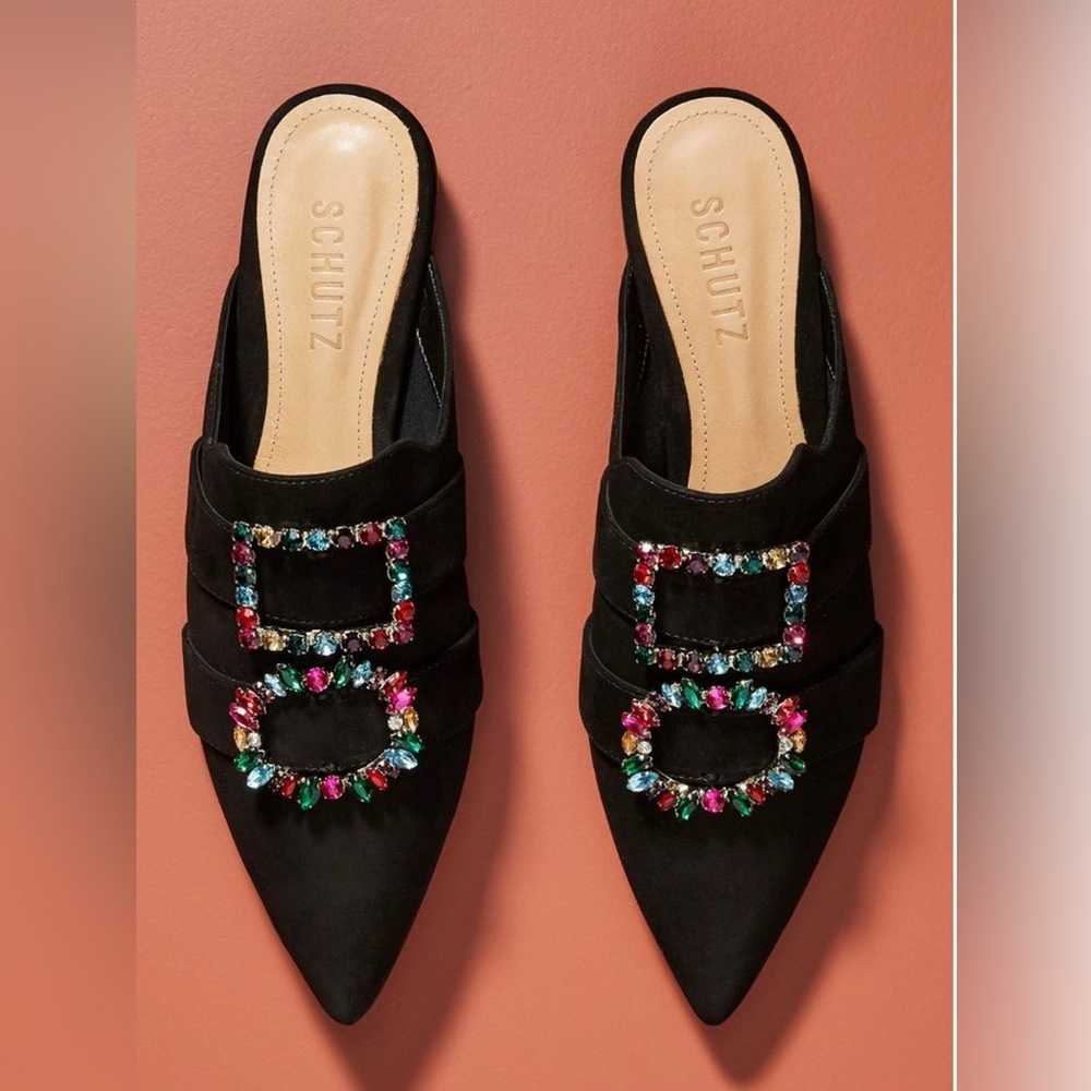 Schutz Rebecca Black Suede Embellished Slides Sho… - image 2