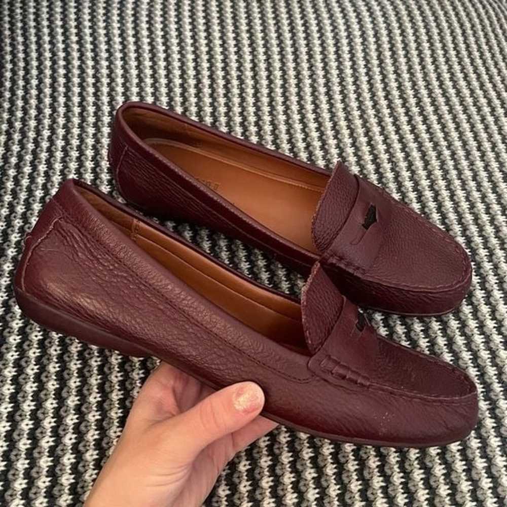 Coach burgundy pebble grain leather flats penny l… - image 1