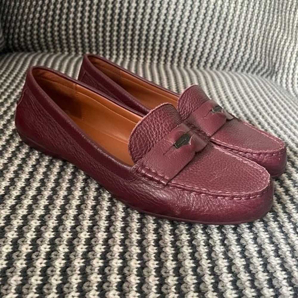 Coach burgundy pebble grain leather flats penny l… - image 2