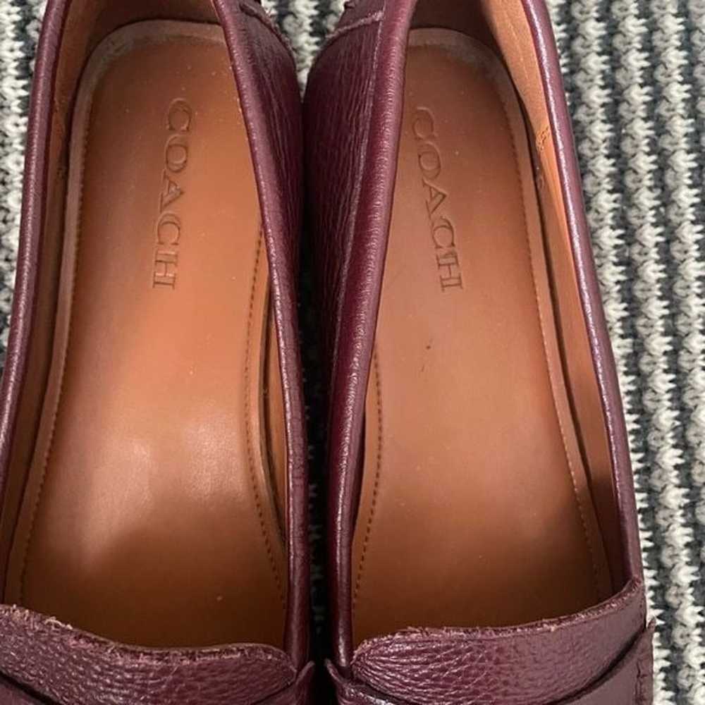 Coach burgundy pebble grain leather flats penny l… - image 5