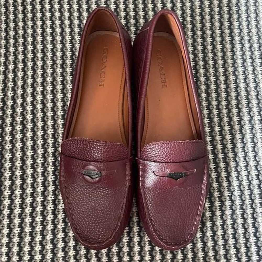 Coach burgundy pebble grain leather flats penny l… - image 6