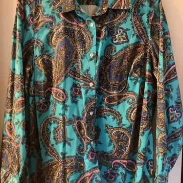 Talbots Womans 1 X Paisley Print Tiffany Blue But… - image 1