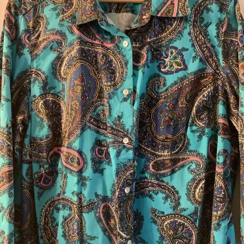 Talbots Womans 1 X Paisley Print Tiffany Blue But… - image 4