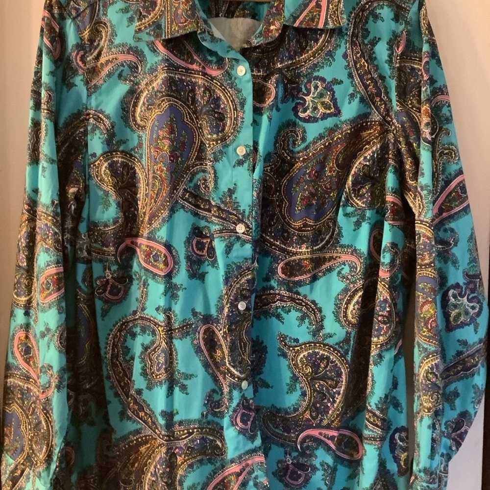 Talbots Womans 1 X Paisley Print Tiffany Blue But… - image 6