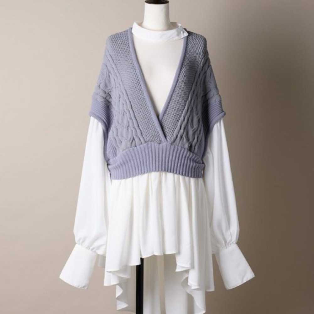 Label Etude Color Combination Knit Vest Docking B… - image 2