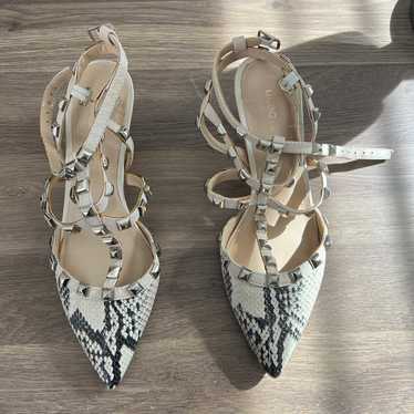 BCBG snake print studded heels