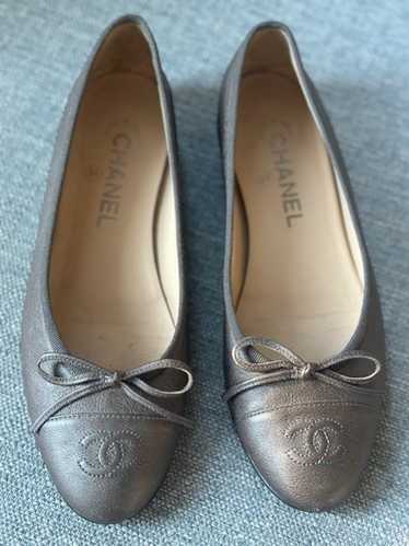 CHANEL バレリーナ シルバー BALLERINA バレリーナ バレエシューズ レザー シルバー ブラック