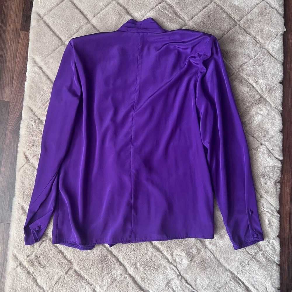 Vtg 80s Alexandria Blouse Purple Pleated Button F… - image 10