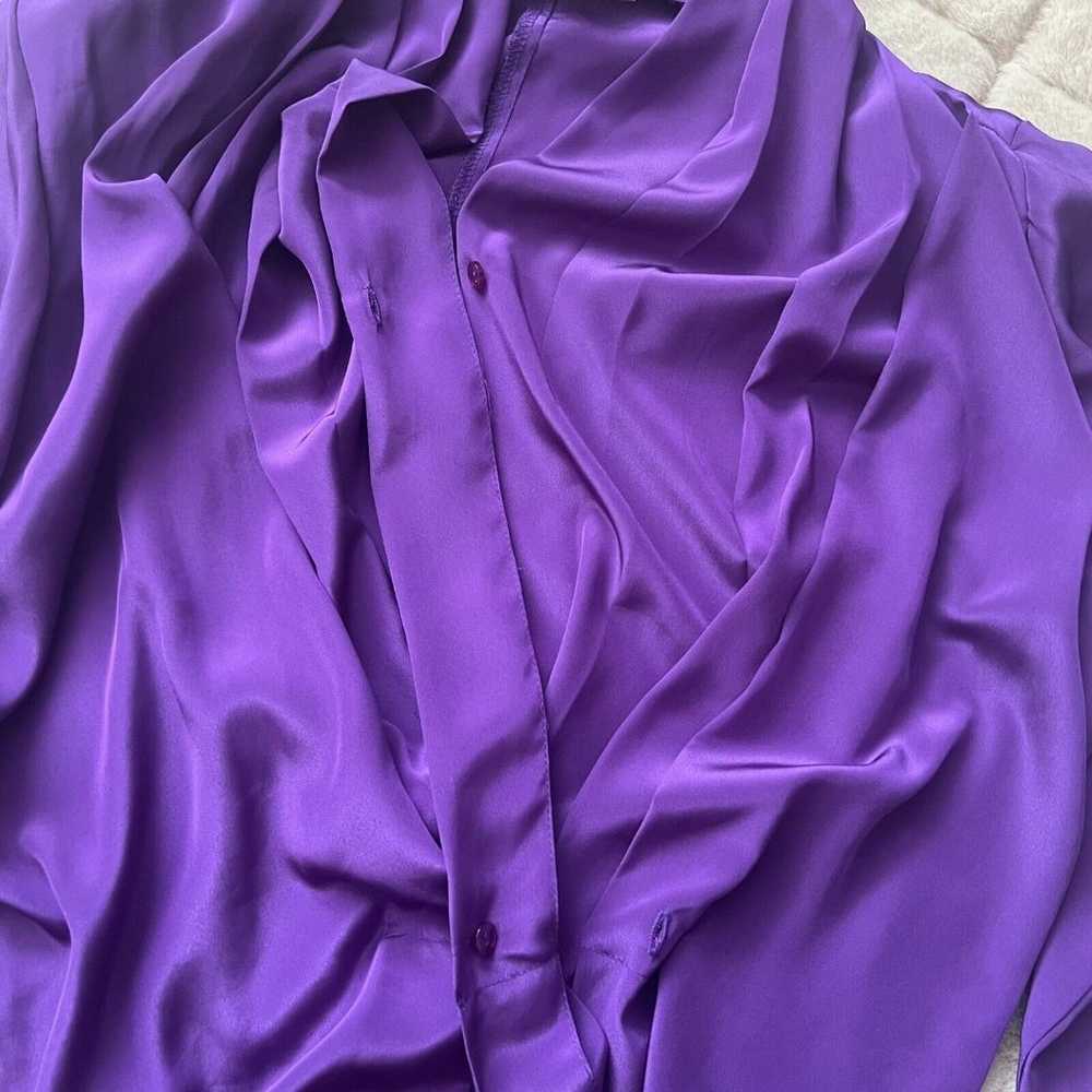 Vtg 80s Alexandria Blouse Purple Pleated Button F… - image 11