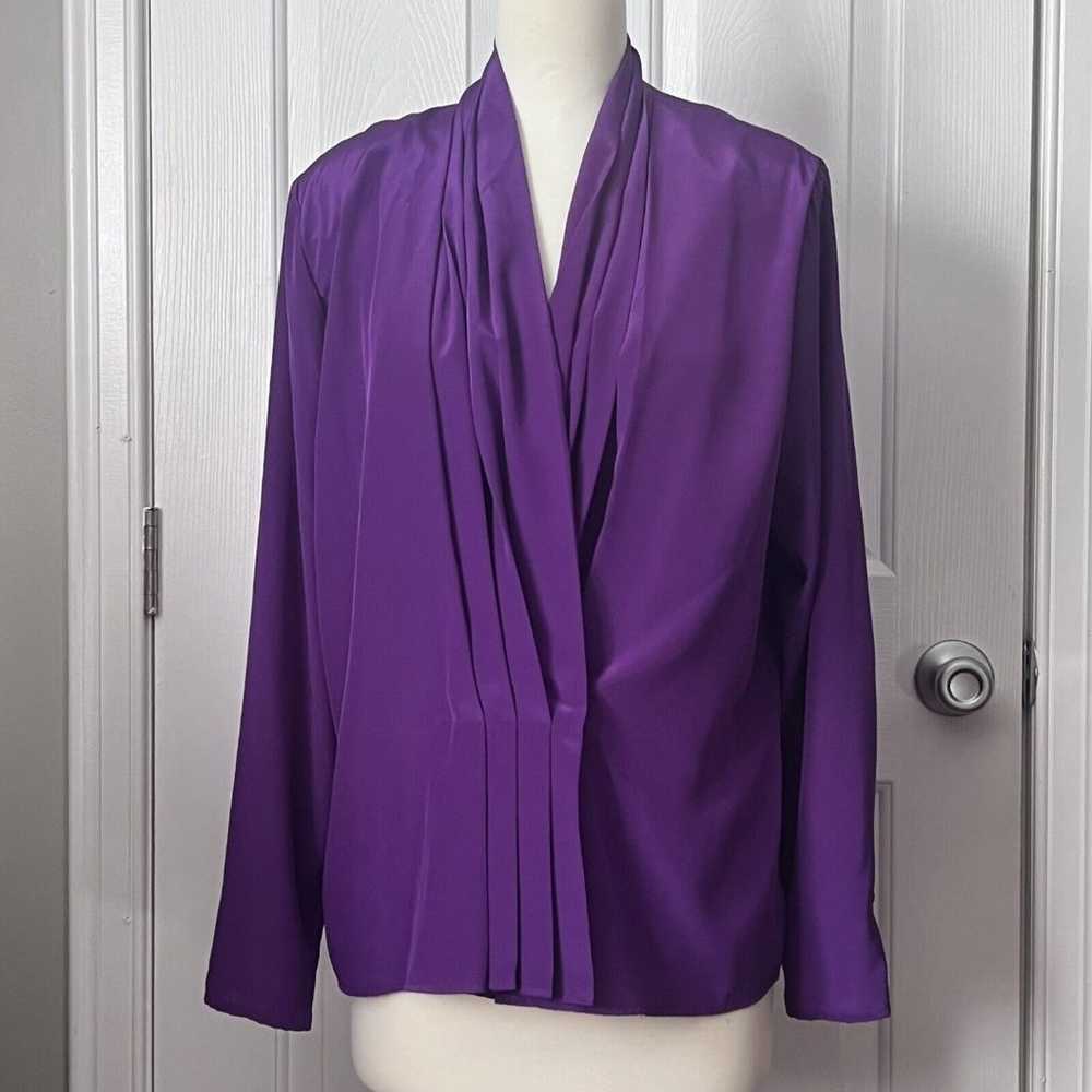 Vtg 80s Alexandria Blouse Purple Pleated Button F… - image 1