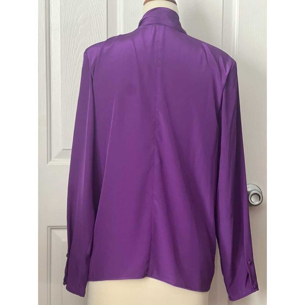 Vtg 80s Alexandria Blouse Purple Pleated Button F… - image 2