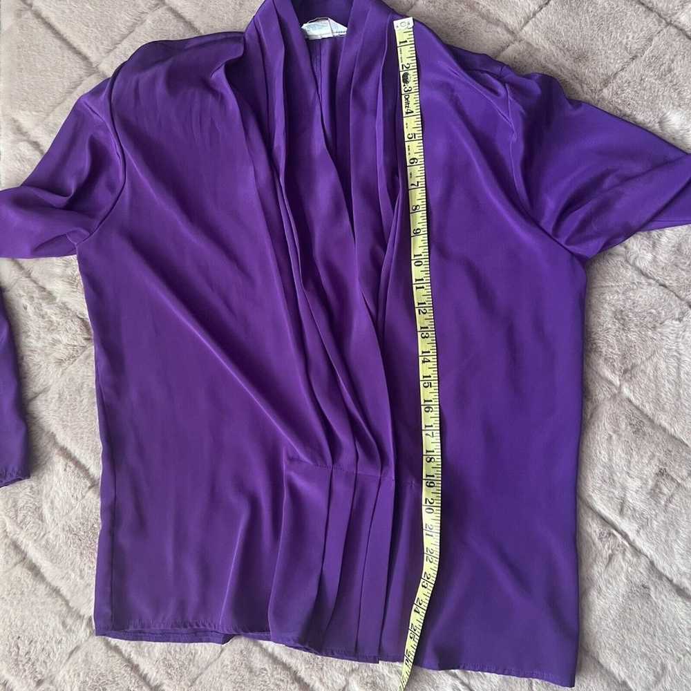 Vtg 80s Alexandria Blouse Purple Pleated Button F… - image 5