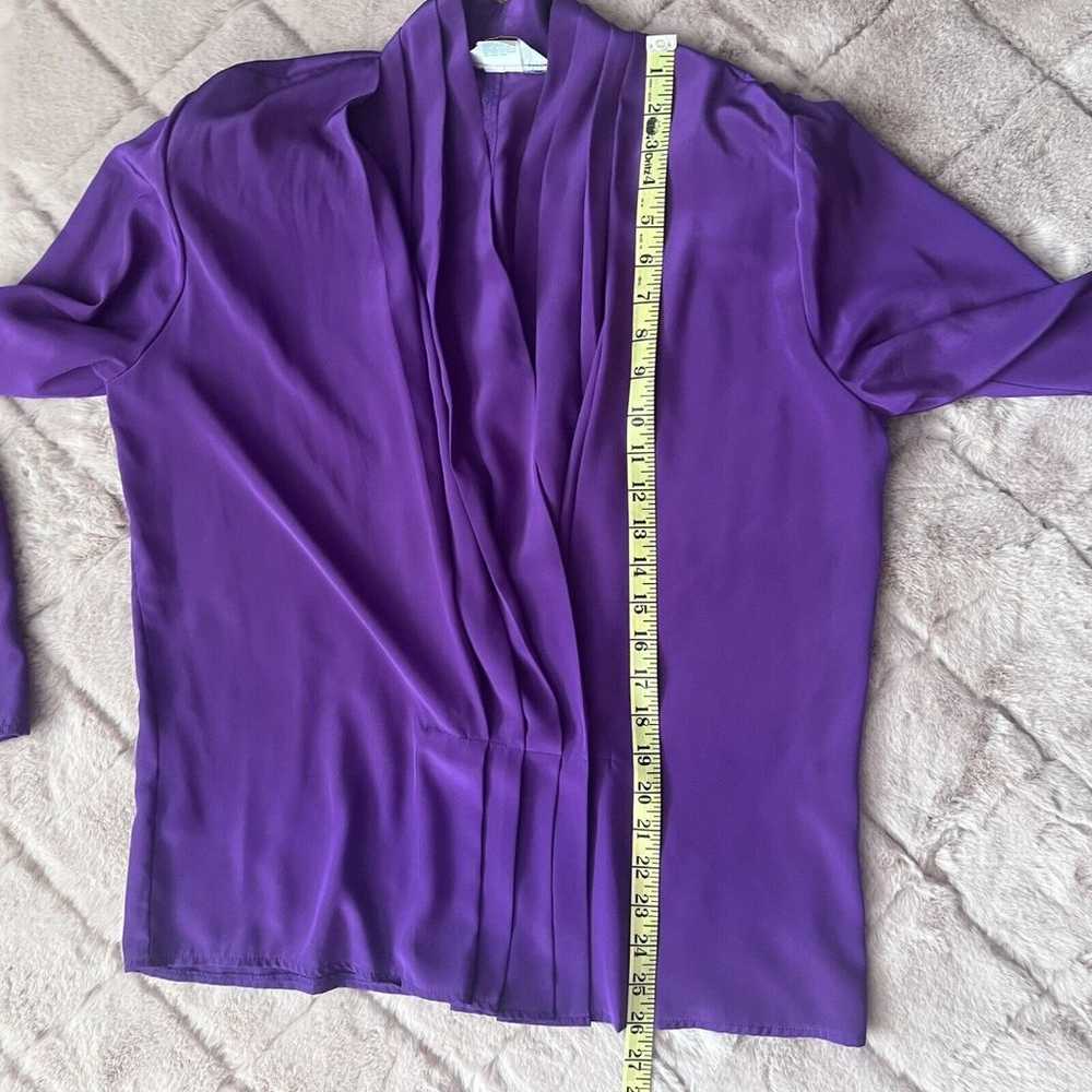 Vtg 80s Alexandria Blouse Purple Pleated Button F… - image 6