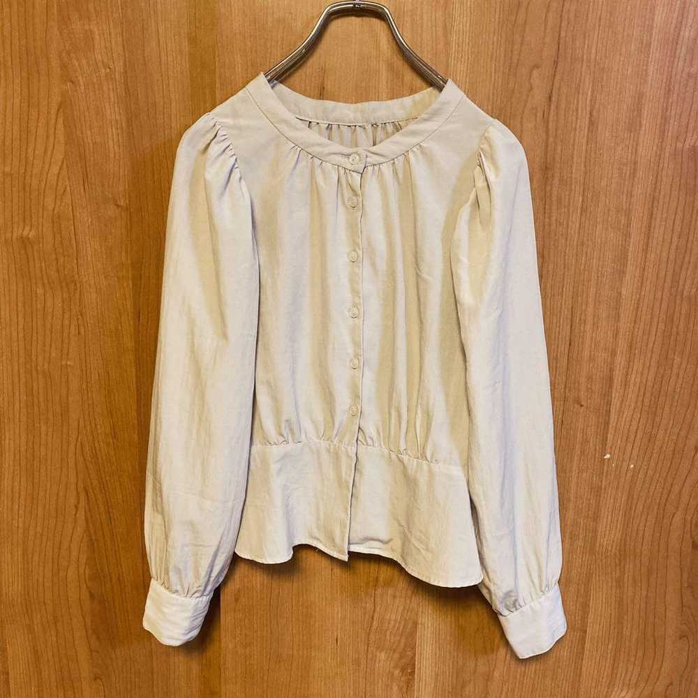 [Mystic] Long Sleeve Blouse No Collar Light Beige… - image 1