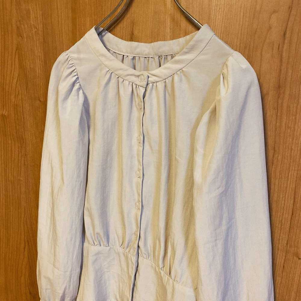 [Mystic] Long Sleeve Blouse No Collar Light Beige… - image 2