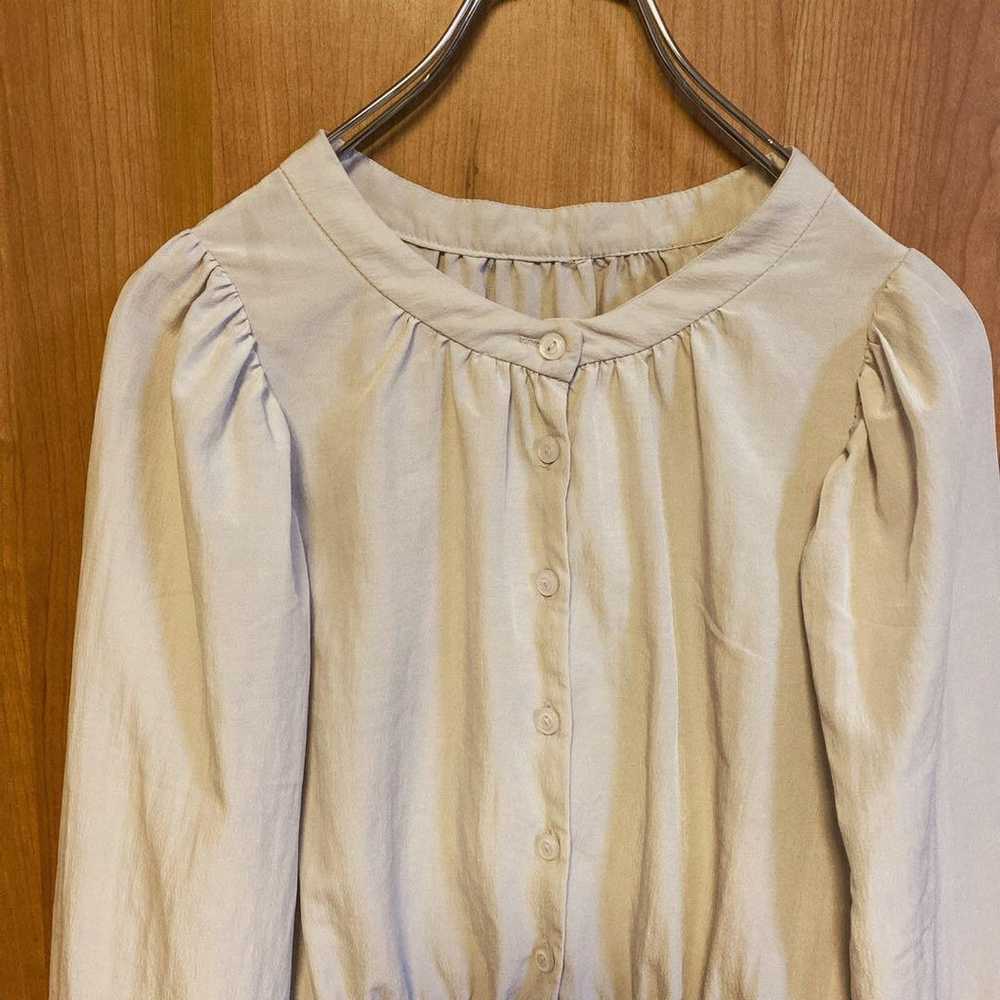 [Mystic] Long Sleeve Blouse No Collar Light Beige… - image 4