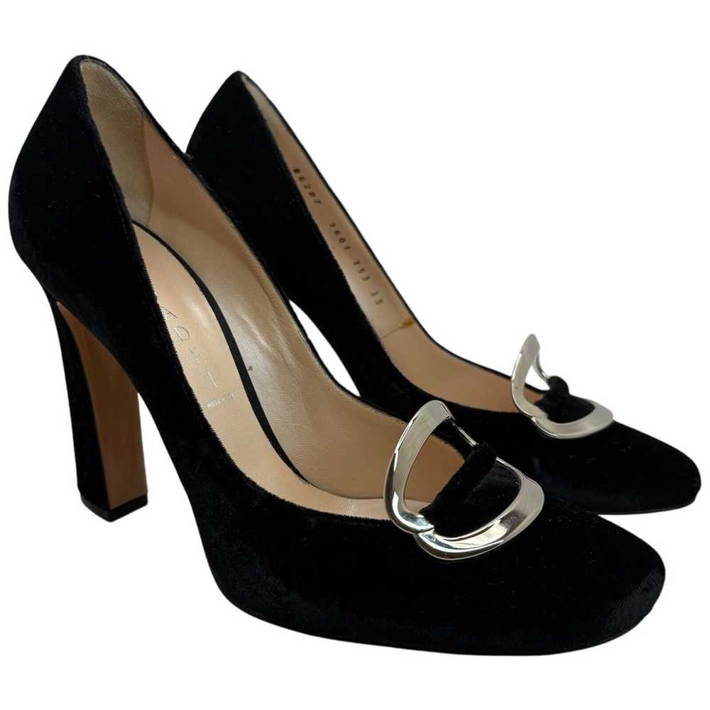 Casadei Black Velvet Block Heel Evening Pumps Siz… - image 1