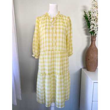 Nanette Lepore Yellow & White Tiered Gingham Dress