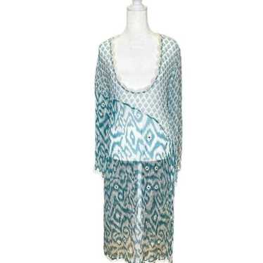 Letarte Chiffon Cover Up Dress Beaded Crochet Lon… - image 1