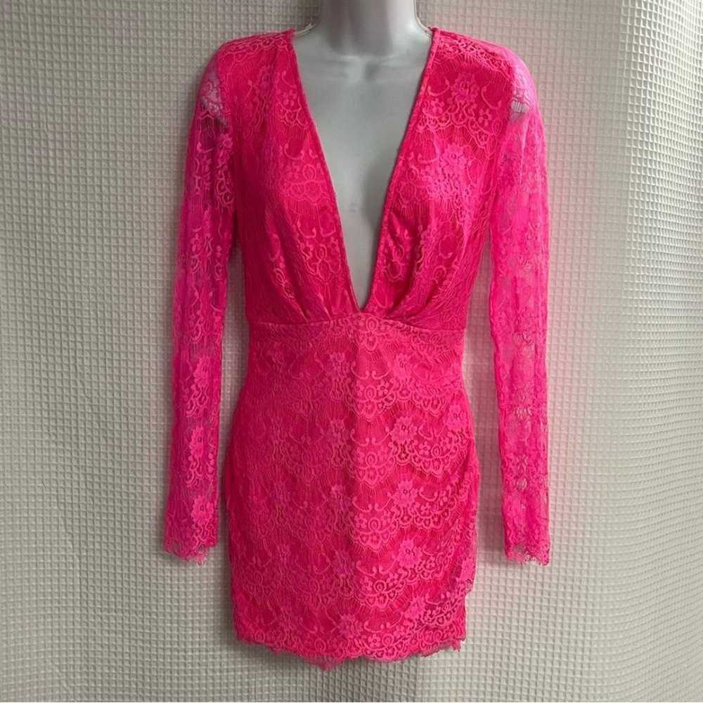 Xtaren ladies neon pink lace body con mini dress … - image 1